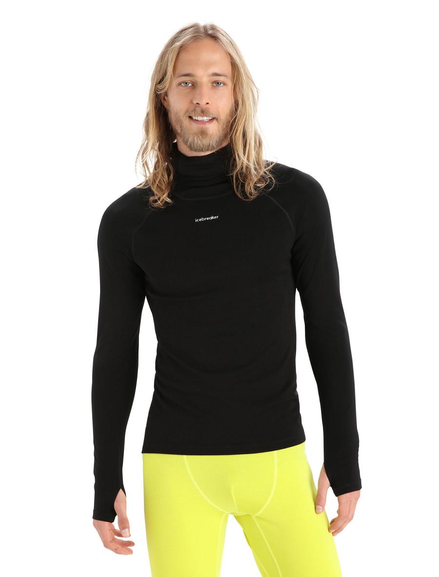 Icebreaker MerinoFine™ Long Sleeve Roll Neck Miesten Base Layers Mustat | FI 1344BEXC